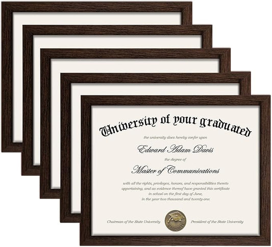 upsimples Certificate Frame with High Definition Glass, 8.5 by 11 Picture Diploma Document Frames for Wall and Tabletop, Brown 5 Pack