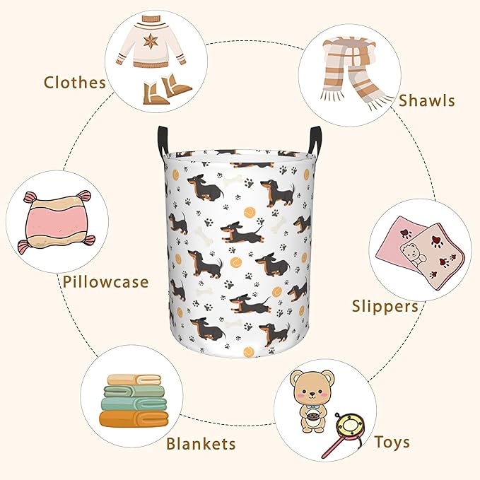 Dachshund Dog Paws Laundry Basket,Waterproof Foldable Laundry Hamper,Dirty Clothes Laundry Basket, Linen Bin Storage Organizer for Toy Collection 16" x 20"