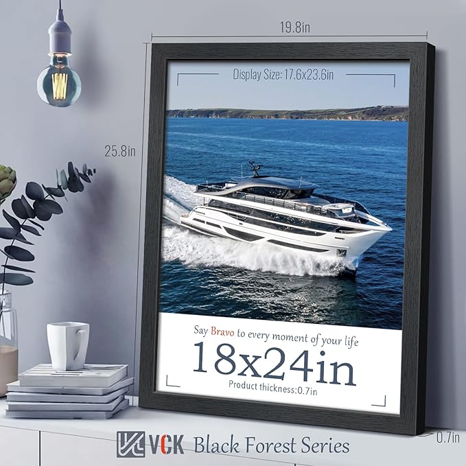 VCK 18x24 Poster Frame Set of 4 - Black, Gallery-Quality Wood Picture Frames, 1.1-Inch Wide Border, Polished Plexiglass, Vertical or Horizontal Wall Display for Photo/Art/Prints, Black