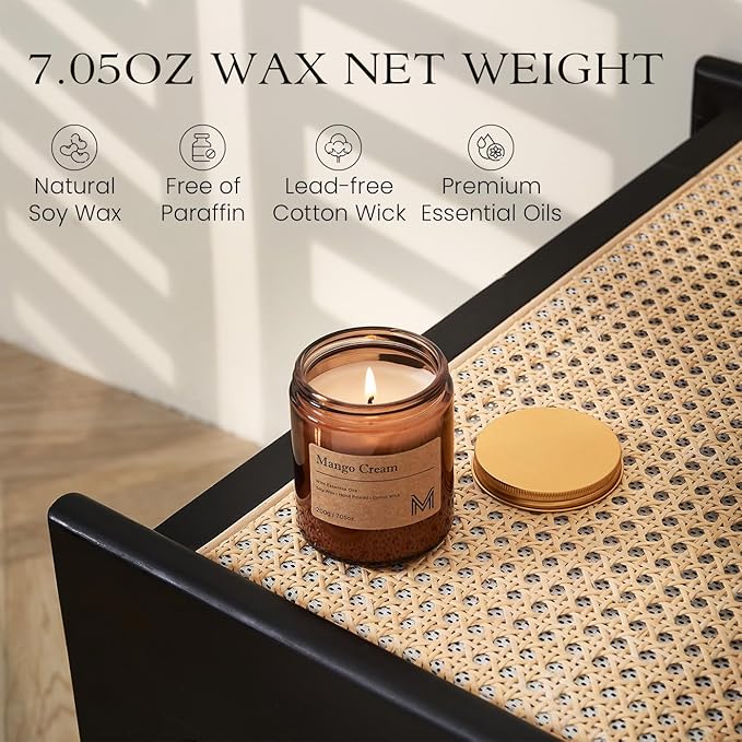 M&SENSE Mango Cream Home Scented Candle for Relaxation, Gifting, Spa | 7.05oz Candles Gift for Birthday Housewarming Mother's Valentine Day