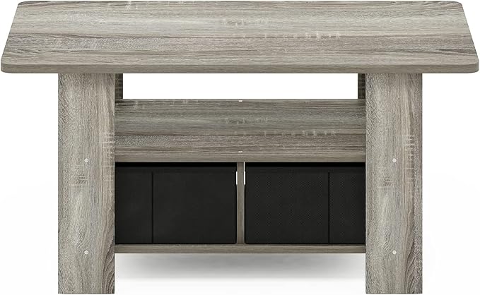 Furinno Andrey Coffee Table with Bin Drawer, French Oak Grey/Black