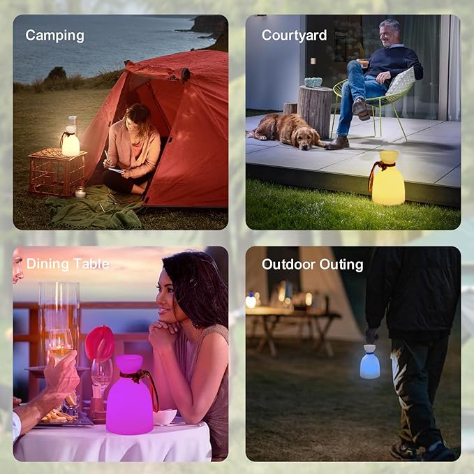 uuffoo 2 Pack Portable Led Lamp Waterproof, Led Camping Lantern Light with Handle, Rechargeable Night Lights with Multi-Color & Warm White Modes, Indoor/Outdoor Lamps for Patio, Tent, Bedroom, Garden