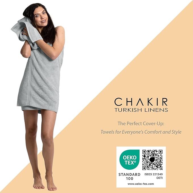 Chakir Turkish Linens Luxury Spa and Hotel Quality Premium Cotton 6-Piece Towel Set (2 x Bath Towels, 2 x Hand Towels, 2 x Washcloths, Silver Gray)