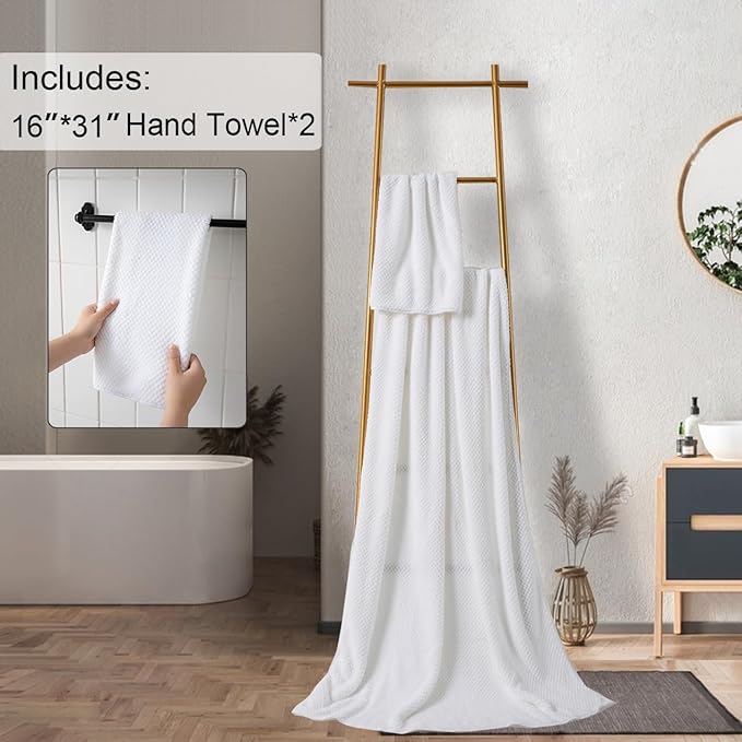 Hand Towels Set 2 Pack-16“x31”,Ultra Soft Microfibers Bathroom Towel Set Highly Absorbent Quick Dry Luxury Premium Towel Lightweight Durable Hand Towel Collection for Hotel Spa Gym Kitchen,White