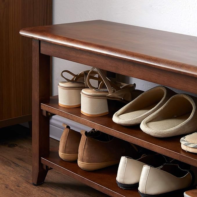 XKZG Storage Bench Wooden Shoe Rack Bench Rustic Solid Wood Entryway Bench (Brown,31.5")