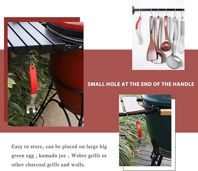 Vankey Cooking Grill Grate Lifter, Carbon Steel Grill Grate Lifter Gripper for Kamado Joe, Big Size Green Egg, Primo Charcoal Grill and Gas Grills