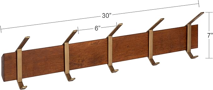 Kate and Laurel Rossmore Modern 5 Hook Shelf, Walnut and Gold, Mid-Century Coat Rack