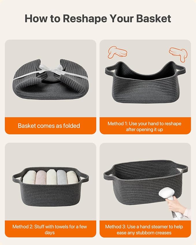 KALLAX Small Woven Basket, 14 x 10 x 5.6 Inches, Small Storage Baskets for Organizing, Gift Baskets Empty, Cute Rope Shelf Closet Storage Bins for Shelves, Dog Toy Basket, Dark Grey