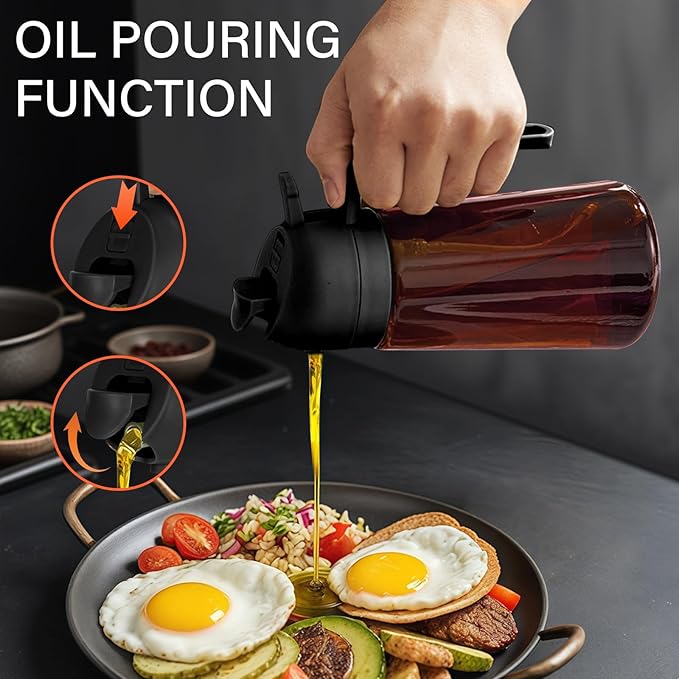 16oz Oil Dispenser Bottle for Kitchen - 2 in 1 Olive Oil Dispenser and Oil Sprayer - 470ml Olive Oil Bottle - Oil Sprayer for Cooking, Kitchen, Salad, Barbecue Black (Wine red with black lid)