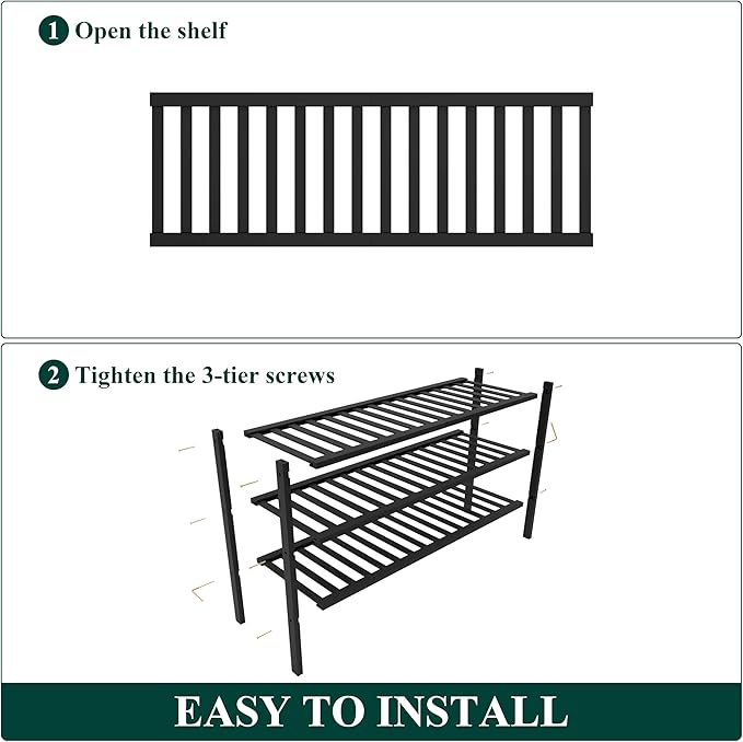 Smiry Bamboo Shoe Rack for Closet, 3 Tier Long Wooden Stackable Shoe Organizer, Free Standing Shoes Storage Shelf for Entryway, Front Door Entrance, Black