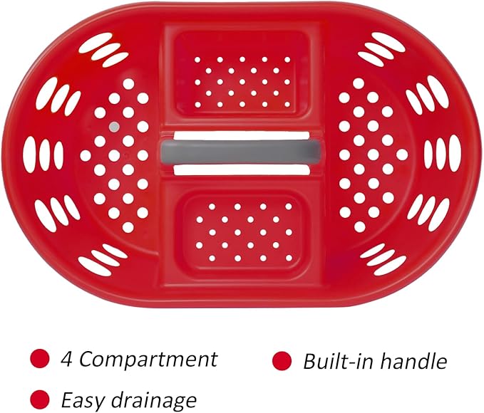 Large Shower Caddy Portable 2PC - Made in USA Plastic Jumbo Size Dorm Storage Candy Tote with Handle Shower Organizer for Bathroom, Pantry, Kitchen, College Dorm, Red