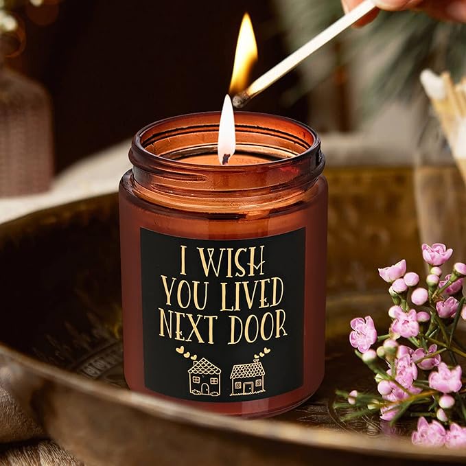 Birthday Gifts for Women - I Wish You Lived Next Door Candle for Her - Cute Friendship, Housewarming Gift - Gifts for Men, Best Friend, Girlfriend, Sister, Mom - Relaxing Soy Candle for Home