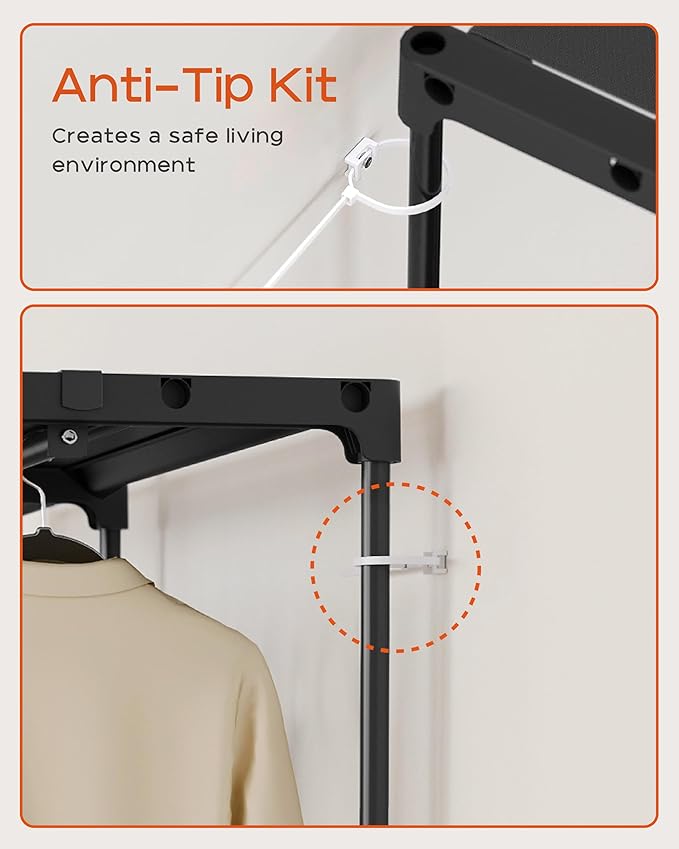 Clothes Rack, Portable Closet, 54.3 Inch Large Capacity Wardrobe Closet, Clothes Storage Organizer with Shelves and 2 Hanging Rods, Easy to Assembly, Black PCT002B01