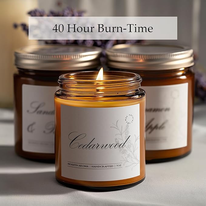 MOASITN Cedarwood Scented Candles for Home|Sea Salt,Citrus,Rose,Cedar Scented Soy Candle| Longlasting Aromatherapy Candle| Jar Candel Gift for Women,Men for Birthday,Housewarming,Relaxing|7oz