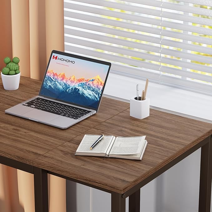 SINPAID Computer Desk 47 inches with 2-Tier Shelves Sturdy Home Office Desks with Large Storage Space Modern Gaming Desk Study Writing Laptop Table, Brown