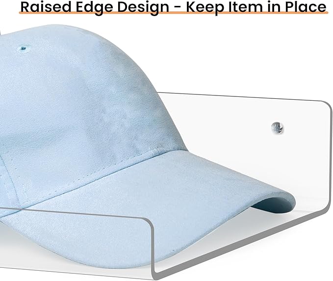 upsimples 2-Pack Acrylic Floating Hat Shelves, Wall-Mounted Hat Holder Fits up to 40 Hats - Hat Organizer for Baseball Cap Storage in Closet, Bedroom, Entryway, and Laundry Room