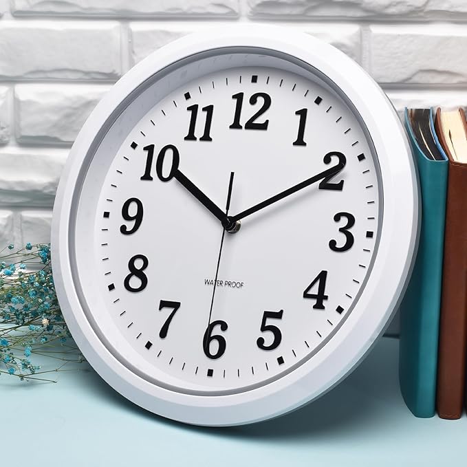 Caysie 12 Inch Sealed Indoor Outdoor Waterproof Wall Clock, Durable Silent Non-Ticking Battery Operated Quality Quartz Round Clock, Wall Decorative for Patio, Pool, Bathroom (White)