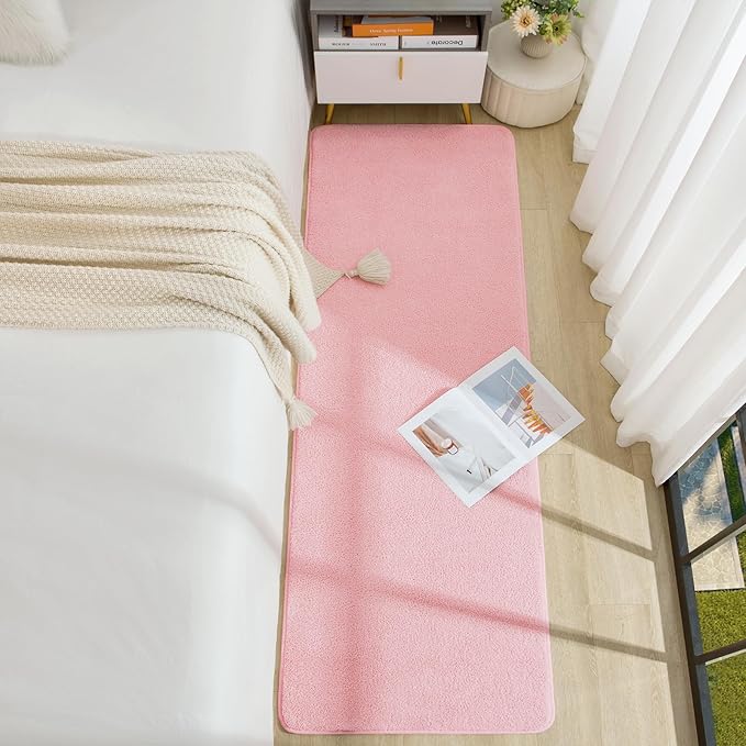 Soft Runner Rugs for Bedroom 2x6, Non Slip Runners for Hallway Kitchen Laundry Dorm Washable, Minimalist Low Pile Long Rugs for Boys Men Girls Kids, Pink