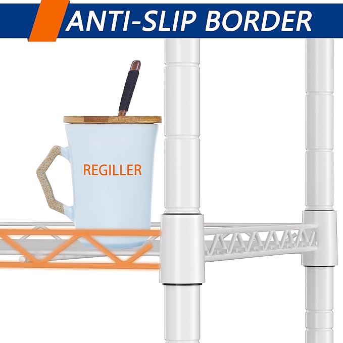 REGILLER 5-Wire Shelving Metal Storage Rack Adjustable Shelves,Standing Storage Shelf Units for Laundry Bathroom Kitchen Pantry Closet(White,11.8" D x 16.6" W x 53.5" H)