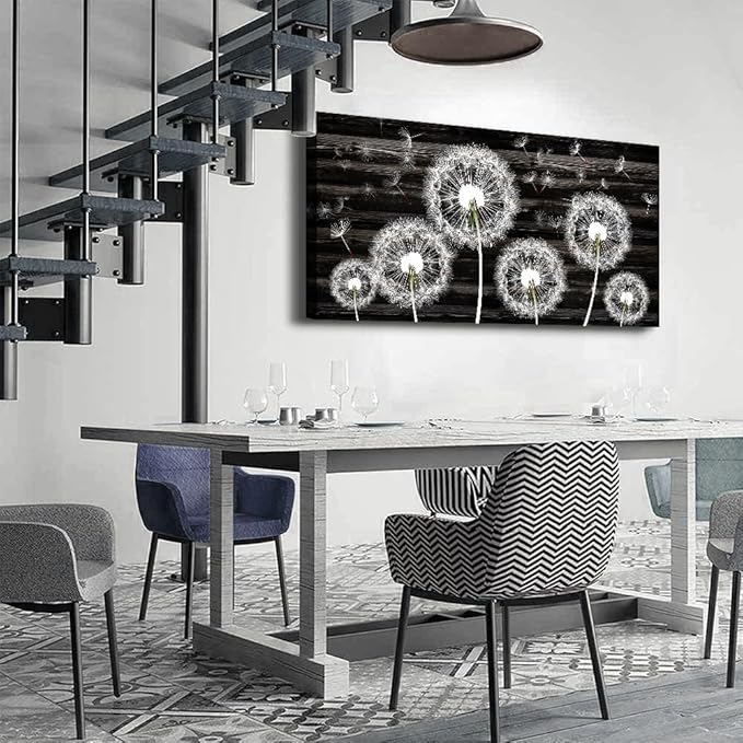 Canvas Wall Art For Bedroom Large Size Wall Decor For Living Room Fashion Wall Decorations For Kitchen Abstract Paintings Office Decor White Dandelion Flowers Pictures Artwork Posters Home Decoration