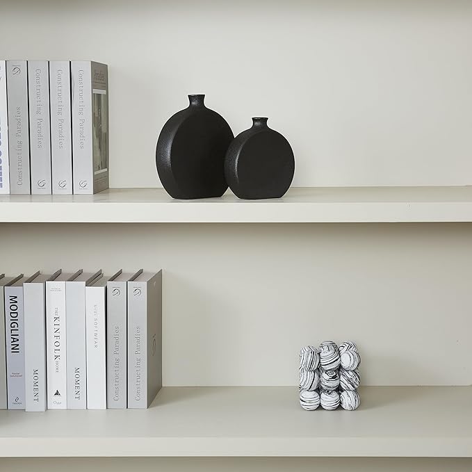 Black Ceramic Vase Set of 2, Boho Vase for Decor, Matte Frosted Texture Finish,Modern Rustic Farmhouse Home Decor,Vase for Pampas Grass&Dried Flowers,idea Shelf,Table,Mantel,Entryway