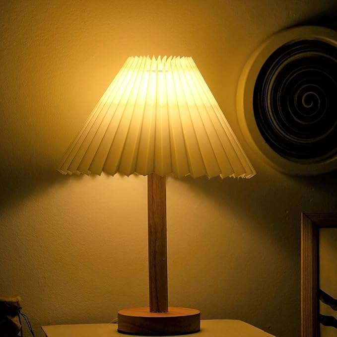 Zenply Small Table Lamp 2PC, Bedside Nightstand Mini Lamp for Bedroom Living Room Side Table Small Spaces, Pleated Aesthetic Vintage Lamp Warm White LED Bulb Included