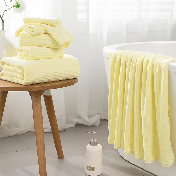 4 Piece Bath Towel Set 35"x70"Oversized Bath Towel for Bathroom Ultra Soft Fluffy Extra Large Bath Sheet Luxury Premium Bathroom Towel Highly Absorbent Quick Dry Shower Towel for Hotel Spa,Yellow