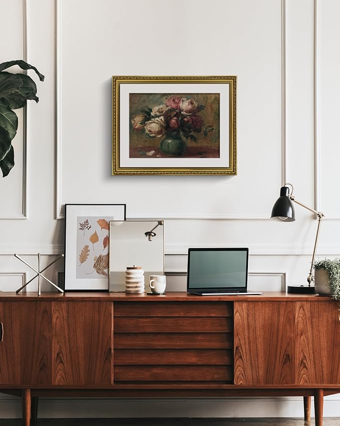 VIYYIEA Gold Framed Wall Art Canvas Print Home Decor Flower Art Vintage Botanical Prints Rustic Farmhouse Wall Decor Mid Century Art Prints Floral Room Decor Wall Pictures Living Room Bedroom 16x20in