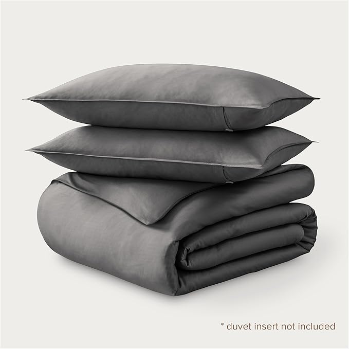 Bare Home 100% Organic Cotton Sateen Duvet Cover Set - 400 Thread Count - Smooth Sateen Weave - Warm & Luxurious - Duvet Cover (King/Cal King, Grey)