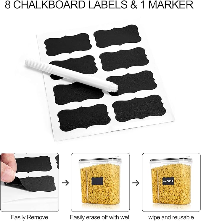 Tiawudi 2 Pk Airtight Cereal Containers Storage Set 135.2oz/4L Each,Food Storage Containers, Large Cereal Dispenser, Kitchen Pantry Organization Containers, with Labels and Measuring Spoons