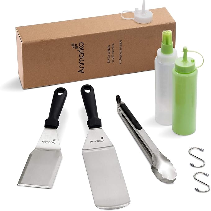 Metal Spatula Set of 4 - Griddle Accessories kit - Grill Flat Spatula Pancake Flipper Hamburger Turner - Metal Utensil Great for BBQ Grill Flat Top Cast Iron Griddle - Commercial Grade