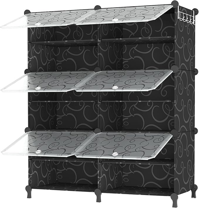 AWTATOS Shoe Rack, 6 Tier Shoe Storage Cabinet with Door, 24 Pair Shoe Organizer Shelves for Closet Hallway Bedroom Entryway, Black