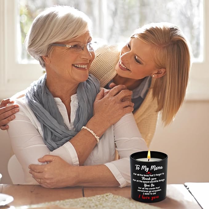 Birthday Gifts for Mom from Daughter Son - Long Lasting Vanilla Lavender Scented Candle 10 oz - Christmas Thank You Gifts for Mother, Mama, Mother in Law, Grandma, I Love You Mom Gift Ideas