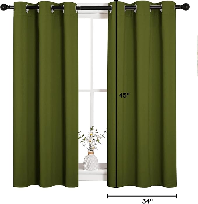 NICETOWN Christmas Bedroom Curtain Panels Blackout Draperies, Holiday Christmas Decor Thermal Insulated Solid Grommet Blackout Curtains/Drapes (One Pair, 34 by 45-inch, Olive Green)