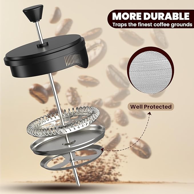 Utopia Kitchen 34 Ounce 1 Liter French Press Coffee Maker, Tea Maker, Travel Coffee Presses, Heat Resistant Thickened Borosilicate Coffee Pot for Camping Travel Gifts, Black Pack of 1