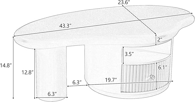WILLIAMSPACE 43.3" Cloud Coffee Table with Drawer and Shelf, Modern Irregular Shape Coffee Table Storage Center Table Accent Side End Table for Living Room Apartment, White
