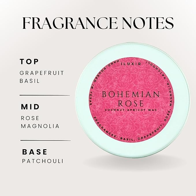 Bohemian Rose Scented Candles – Natural Coconut Wax, Long Burning & Non-Toxic Candle for Home & Office – Aromatic Magnolia & Patchouli – Eco-Friendly Scented Candles, Pack of 4 (2 oz. Each)