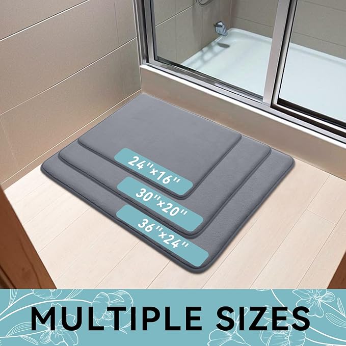 Smiry Memory Foam Bath Mat 36x24, Extra Soft and Absorbent Bathroom Mats, Non Slip Washable Carpet for Floor, Shower and Tub, Dark Grey