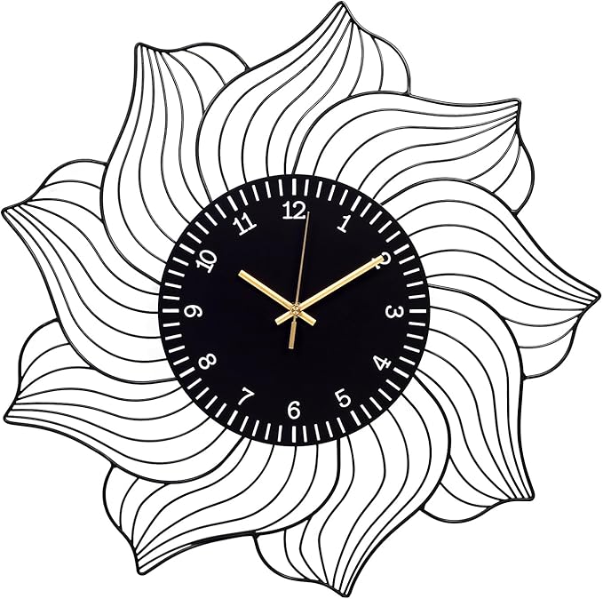 22 Inch Flower Wall Clock, Silent Non-Ticking Battery Operated Modern Decorative Metal Wall Clocks for Living Room, Bedroom, Kitchen, Office