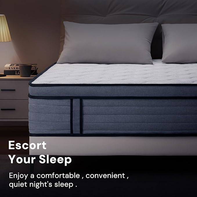 VKT 10 Inch Queen Hybrid Mattress - Medium Firm Feel Back Support, Mattress in a Box with Individual Pocket Springs, Cooling Memory Foam for Pressure Relief with CertiPUR-US Certified