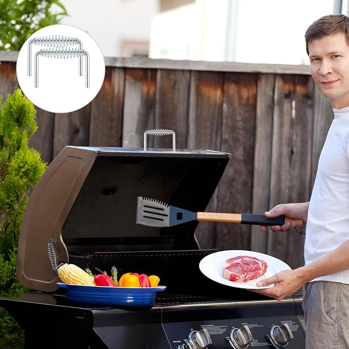 Dunzy 2 Pieces 6" Steel Spring Handle 5" Wide Overall with 1/2" Steel Rod for BBQ Pits Trailers Custom Metal Projects Wood Stove Handles Replacement Grill Barbecue Tool Sets(Silver)