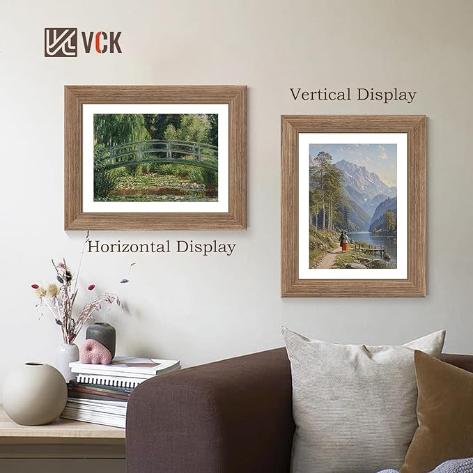 VCK 8.5x11 Picture Frame Set of 4 - Walnut, Gallery-Quality Wood Poster Frames, 1.1-Inch Wide Border, Polished Plexiglass, Vertical or Horizontal Wall & Tabletop Display for Photo/Art/Prints, Walnut