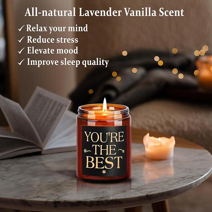 You're The Best Gifts for Women, Men - Birthday, Friendship, Thank You, Appreciation Gift for Coworker, Best Friend, Bestie, BFF, Sister, Mom - Lavender Vanilla Relaxing Soy Candle for Home