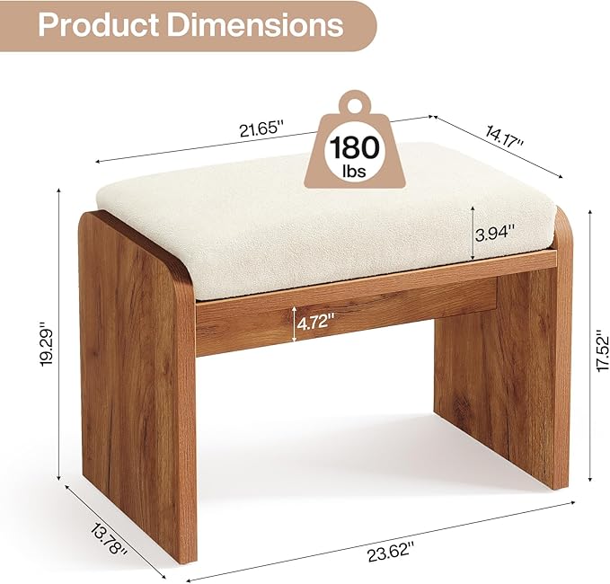 Tribesigns Entryway Bench, Upholstered Shoe Stool with Removable Cushion, H-Shaped Vanity Stool Footrest, Wooden Ottoman for Bedroom, Living Room, Dressing Room, Extra Seating for Small Spaces