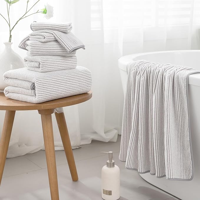 4 Piece Bath Towel Set 35"x70"Oversized Bath Towel for Bathroom Ultra Soft Fluffy Extra Large Bath Sheet Luxury Premium Bathroom Towel Highly Absorbent Quick Dry Shower Towel for Hotel Spa,Beige White