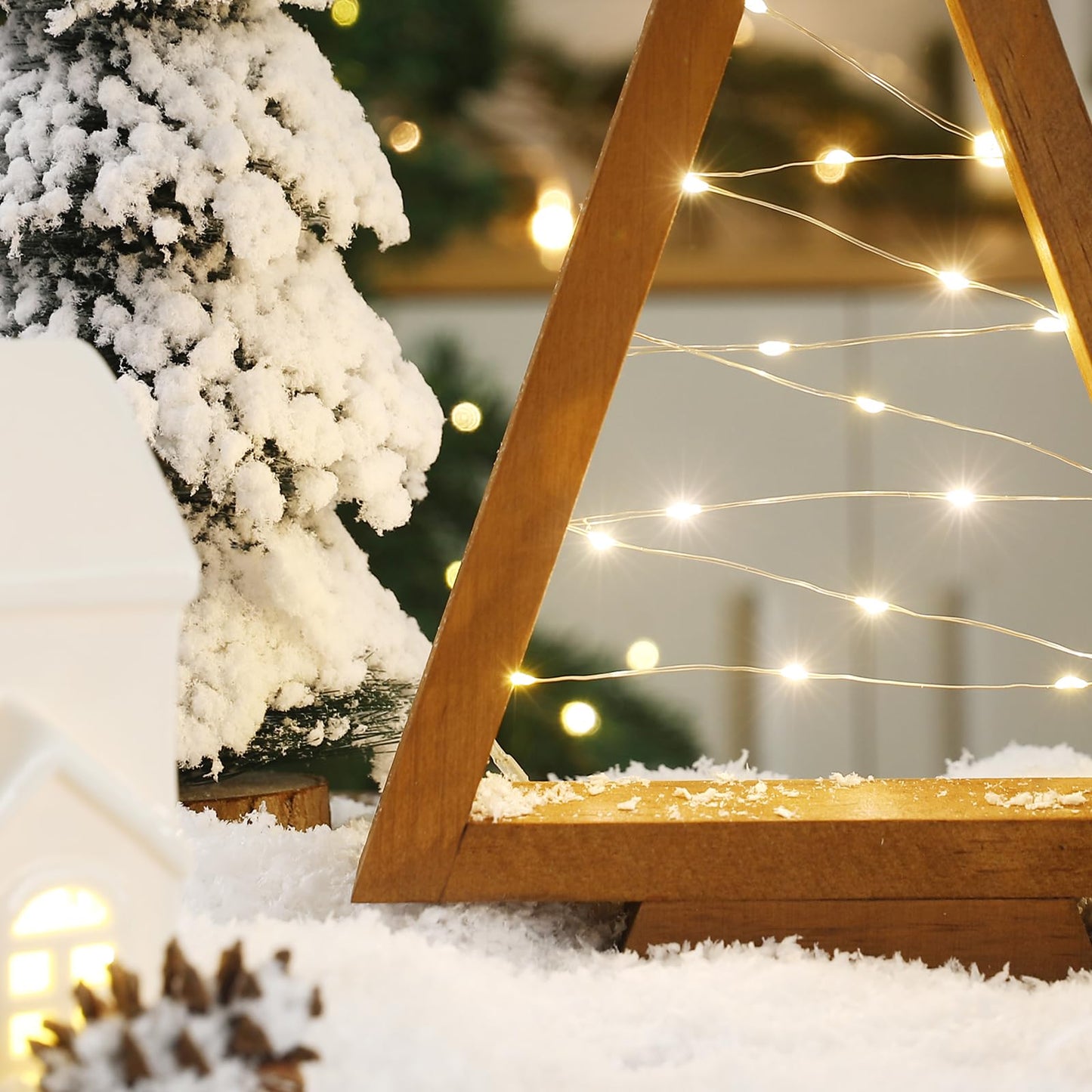 Christmas Decorations-2PCS Light Up Wooden Christmas Tree- Handmade Tabletop Christmas Tree with Light for Farmhouse Home Kitchen Table Mantle Shelf Party Decor