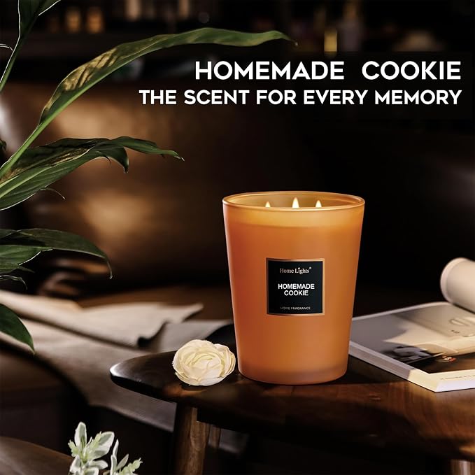 HomeLights Scented Candles, Large Jar Aromatherapy, Natural Soy Wax, 130 Hours Long Burning Gift, Homemade Cookie
