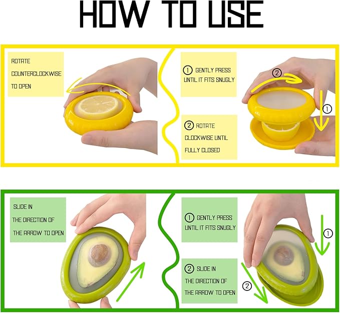 AEKTBY 4-Pack Reusable Avocado & Onion Saver - Silicone Vegetable & Fruit Storage Containers for Fridge, Anti-Oxidation Fresh Keeper Boxes - BPA-Free, Airtight & Eco-Friendly (ABS + Silicone)