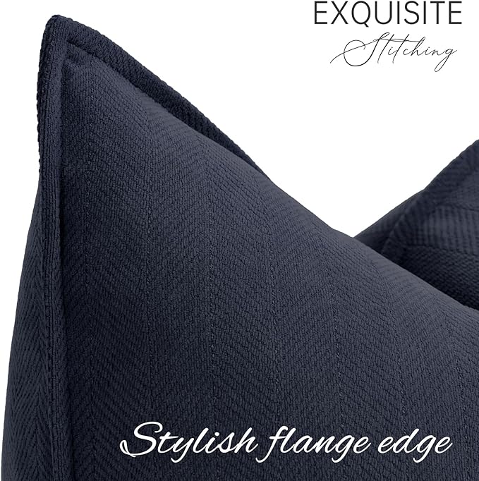 ZWJD Navy12x20 Pillow Covers Set of 2 Chenille Throw Pillow Covers with Elegant Design Soft and Luxurious Decorative Throw Pillows for Couch, Bed, and Home Decor