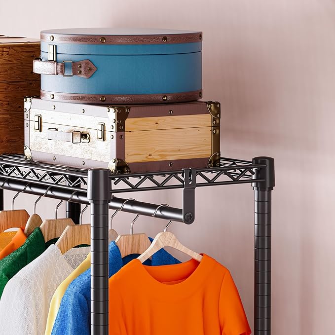 IZEUK Heavy Duty Garment Rack, Wardrobe Combination and Tall Dresser with Hanging Rack for Clothes with 5 Rods, Freestanding Adjustable Metal Closet Organizer, 15.7" D x 70.8" W x 76.5" H, Black